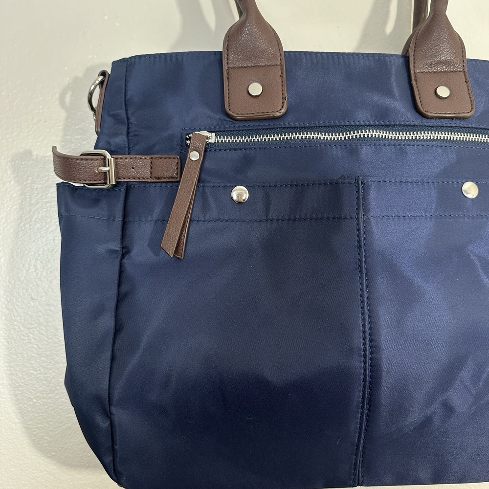 Signature Diaper Bag Messenger Canvas Blue/ Brown Baby Tote Travel Organizer - Picture 3 of 13